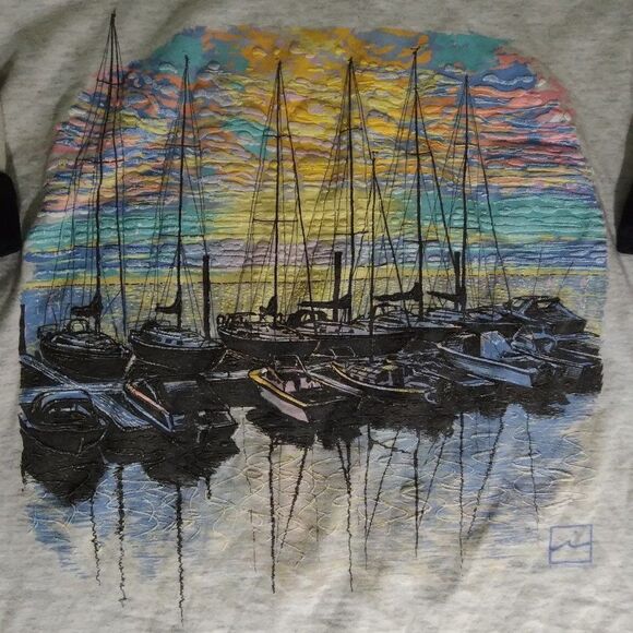 Vintage 2X Sleeve Oregon Harbor Illustration Tee - Picture 1 of 9